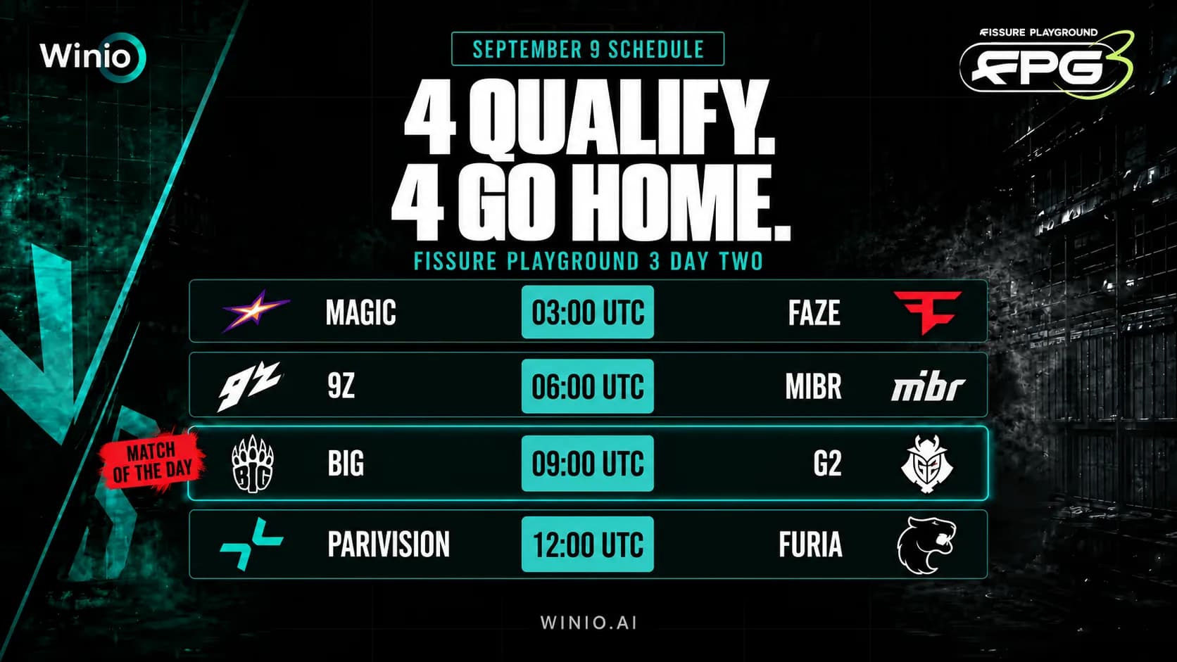 FISSURE Playground 3 Schedule for September 9: G2 vs BIG and FaZe vs magic