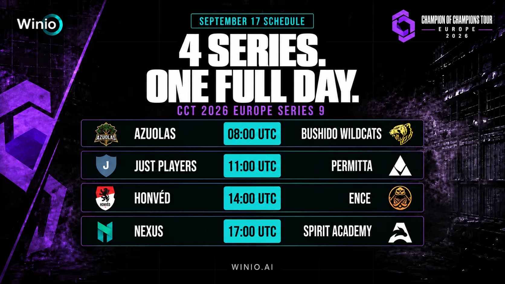 CCT 2026 Europe Series 9: matches scheduled for September 17